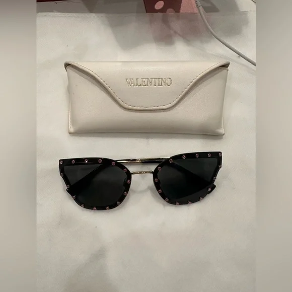 Valentino Cat Eye Crystal Embellished Acetate And Gold Tone Sunglasses Authentic